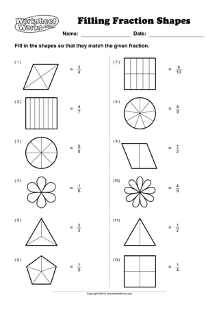 Worksheet works filling_fraction_shapes_1 | PDF