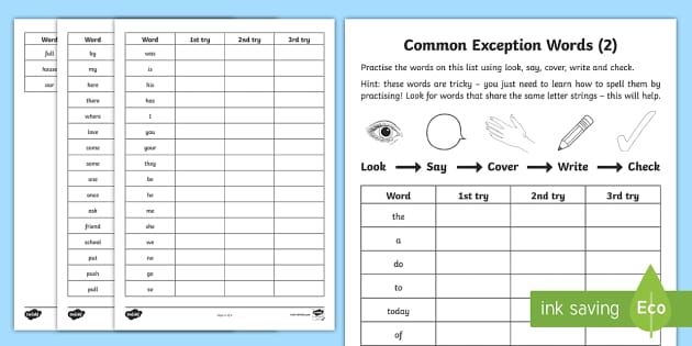 Year 1 Common Exception Words Worksheets - Spelling Practise
