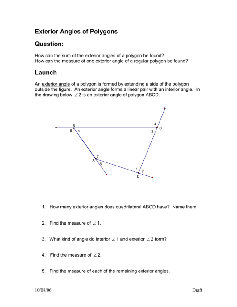 Exterior Angles of Polygons Worksheet