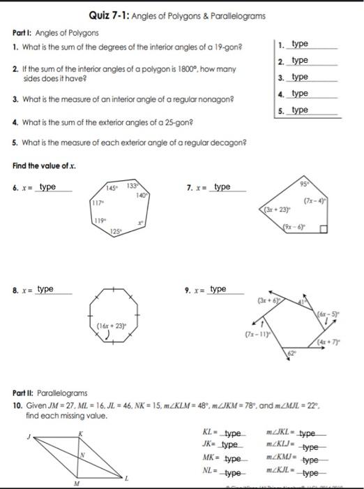 worksheetinterior and exterior angles of polygons worksheet with answers 1