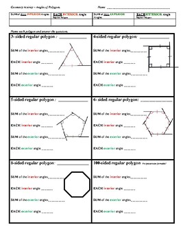 worksheetinterior and exterior angles of polygons worksheet with answers 1