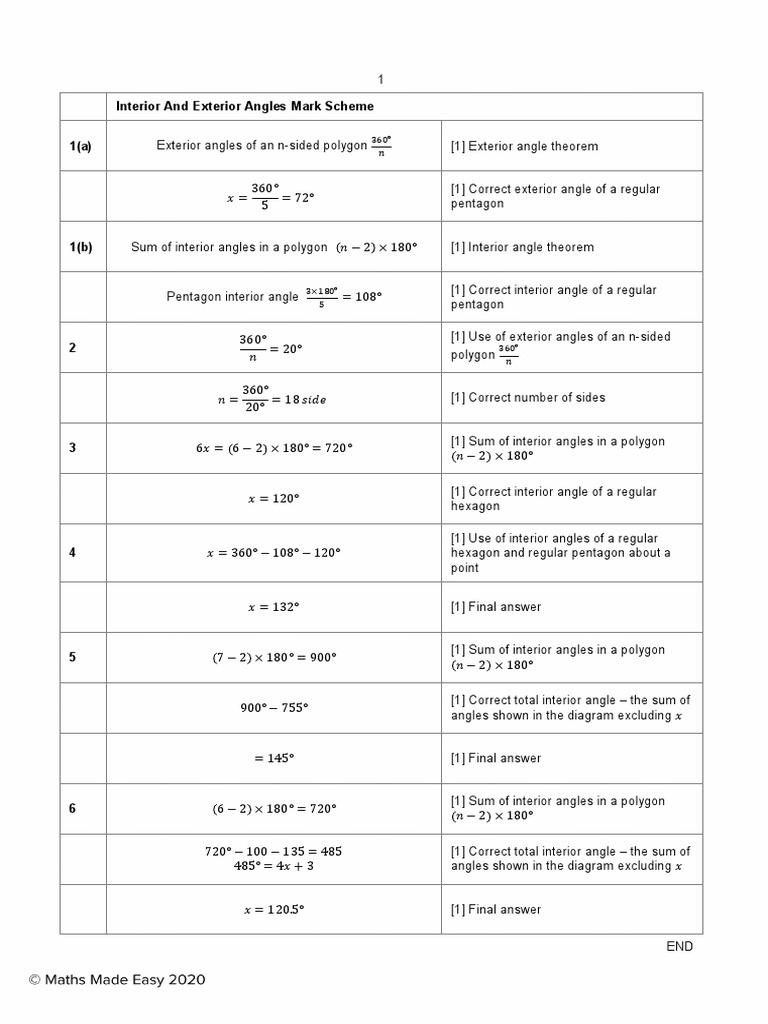 worksheetinterior and exterior angles of polygons worksheet with answers 1
