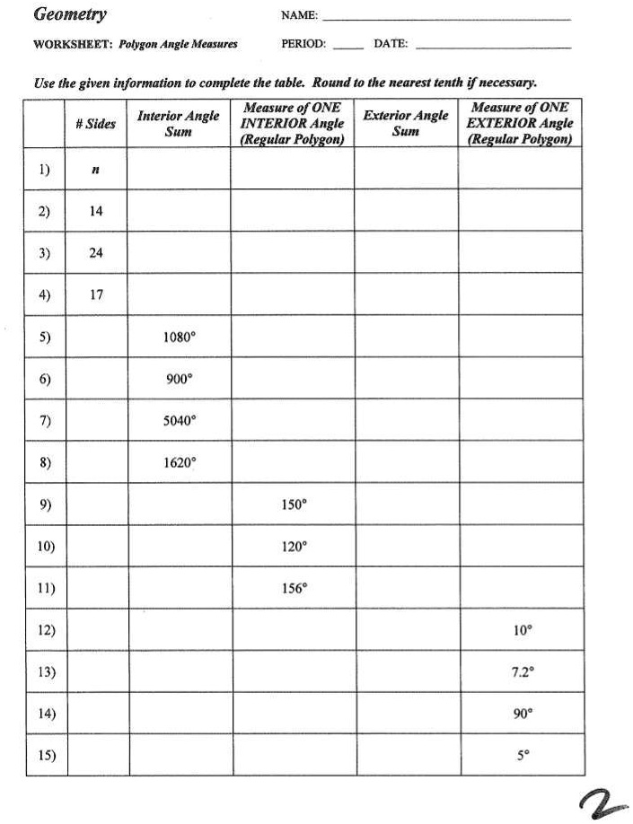 worksheetinterior and exterior angles of polygons worksheet with answers 1
