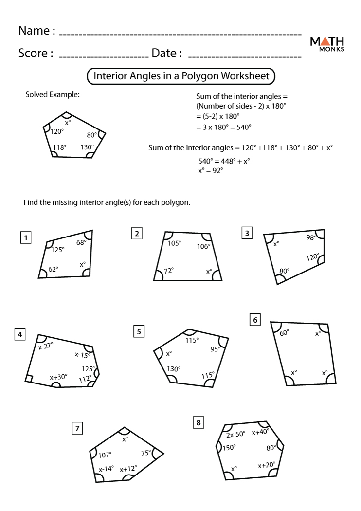 worksheetinterior and exterior angles of polygons worksheet with answers 1
