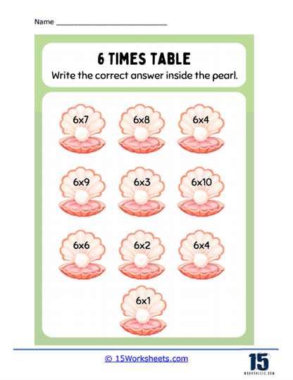 worksheets on multiplication table of 6