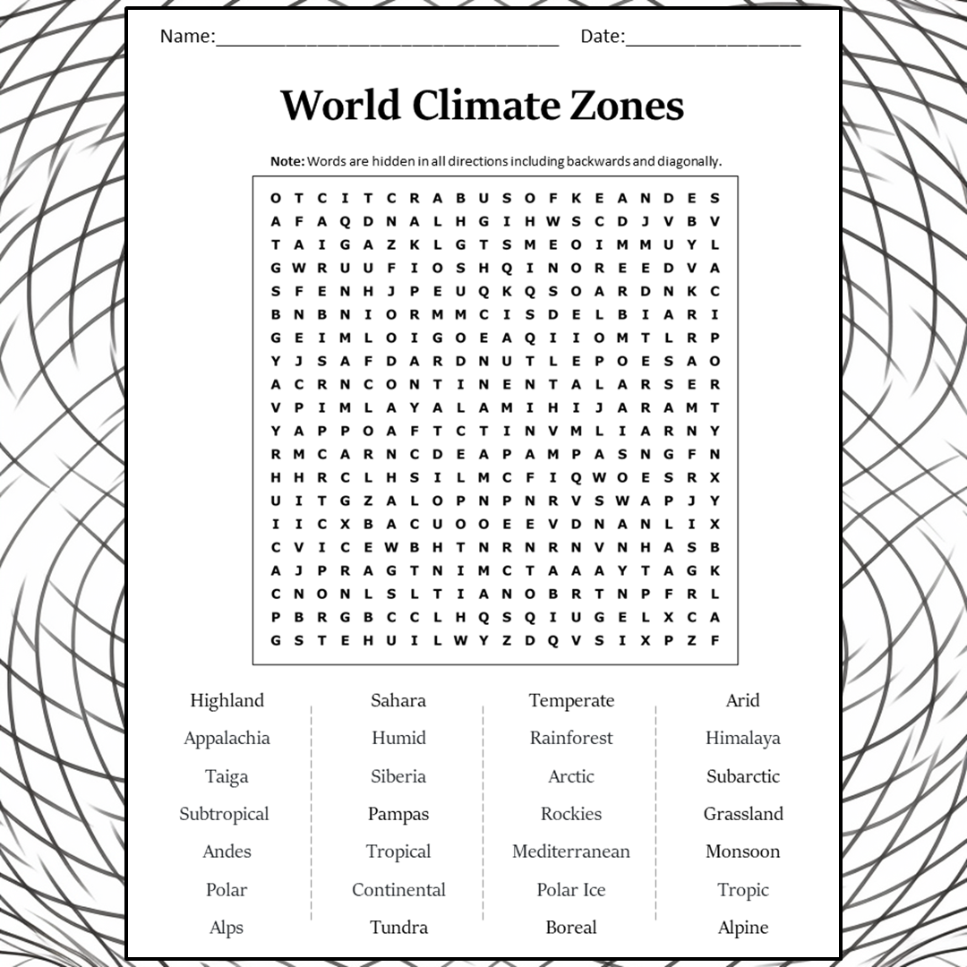 world climate zones worksheet