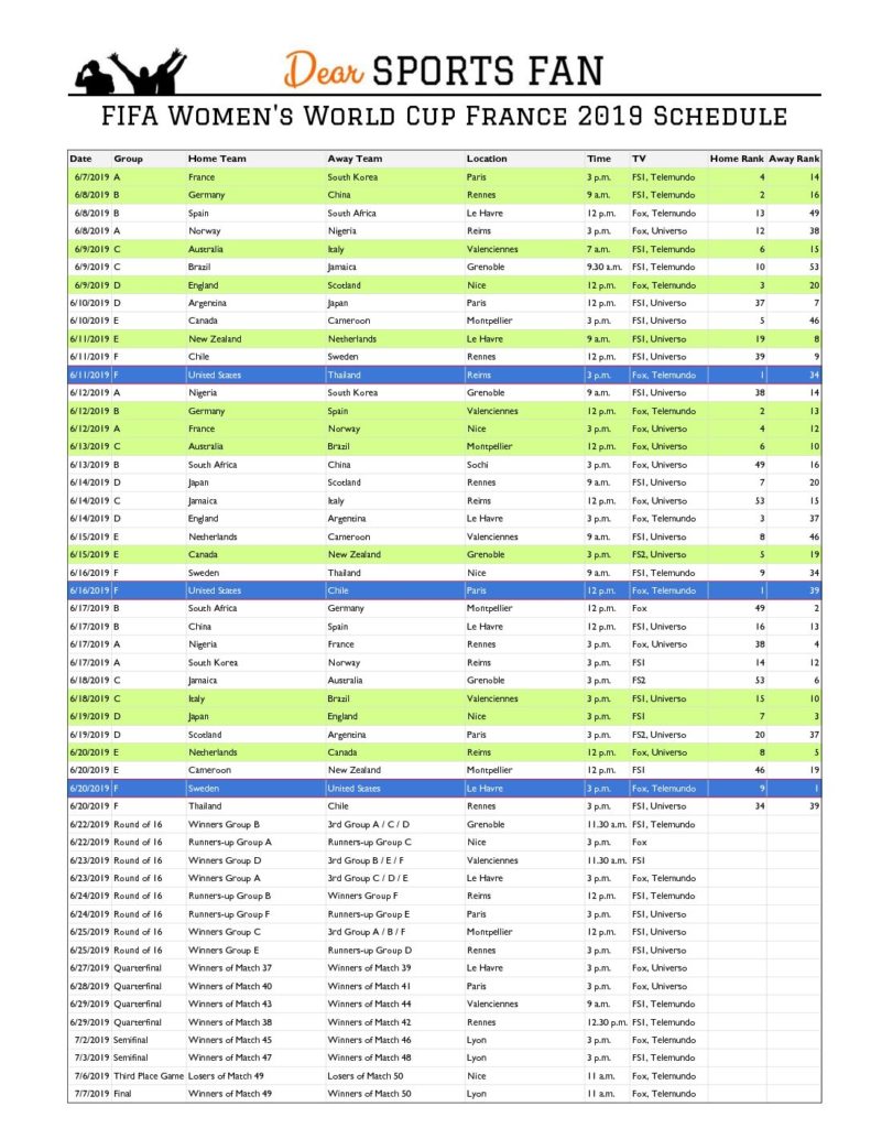World Cup 2019 Printable, Downloadable Calendar and Game Schedule ...