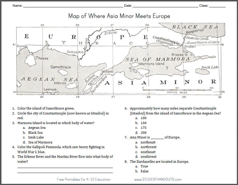 Asia Minor Meets Europe Map Worksheet | Student Handouts
