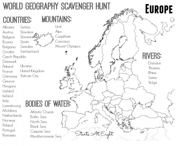 World Geography Scavenger Hunt: Europe ~ FREE Printable ...