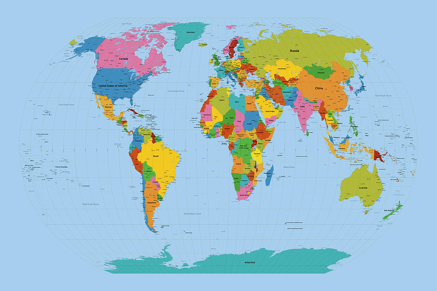 World Map Bright by Michael Tompsett