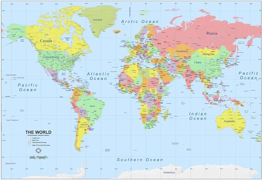 World Map Atlas Geography Political Poster Print A0-A1-A2-A3-A4 ...