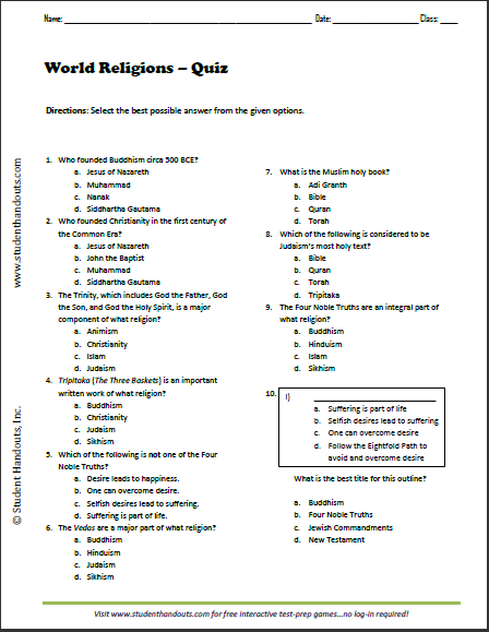 Major World Religions Quiz