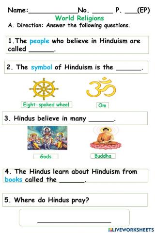 world religion worksheet