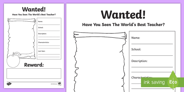 World Teachers Day Wanted Poster Worksheet (teacher made)