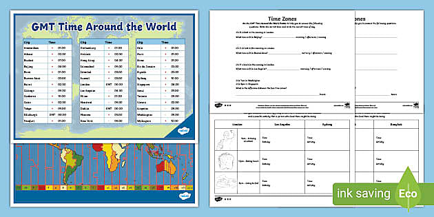 Time Zones Differentiated Activity Sheet - KS2 - Twinkl