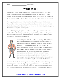 World War I Worksheets