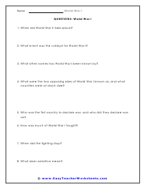 world war i worksheet