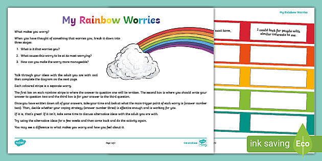 My Rainbow Worries Worksheet (teacher made) - Twinkl