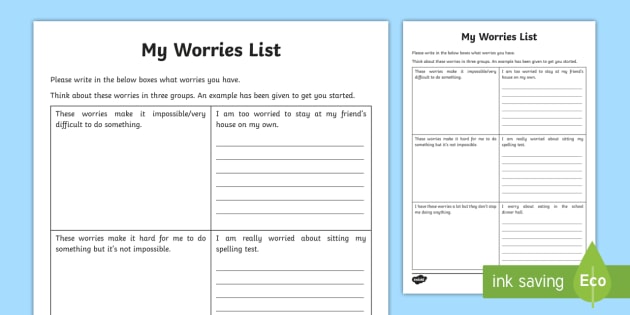 My Worries List Worksheet / Worksheet (teacher made)