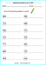 Grade 1 writing number words up to 100 math school worksheets for ...