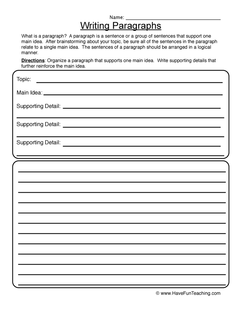 Writing Paragraphs Worksheet  