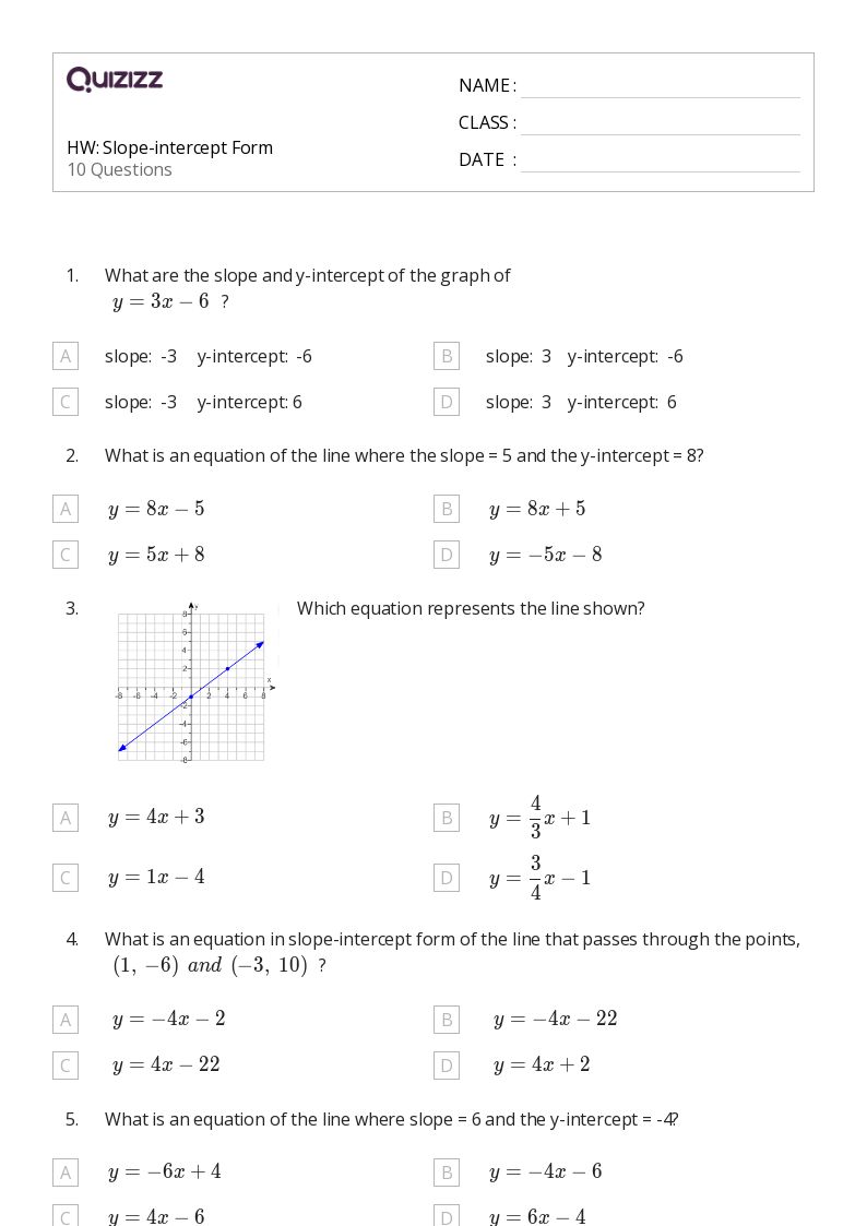 write an equation in slope intercept form worksheet