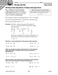 write an equation in slope intercept form worksheet