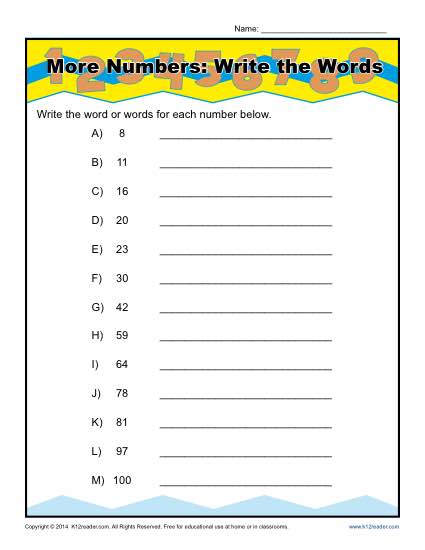 Write the Words that Spell the Numbers Worksheet Activity