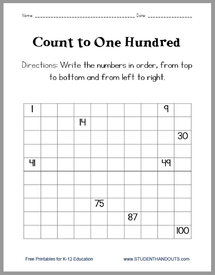 Count and Write Numerals to 100 | Student Handouts