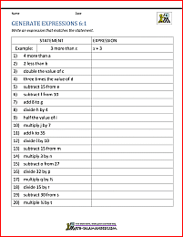Expressions and Equations 6th Grade