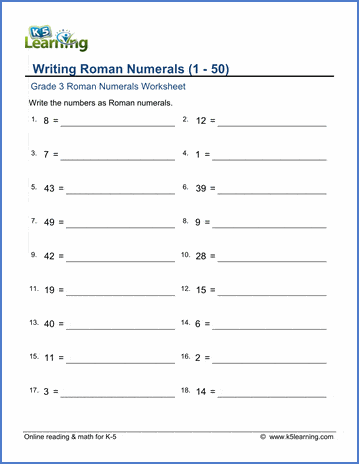 Roman Numerals Worksheet: Writing Roman numerals up to 50 | Worsheets library...
