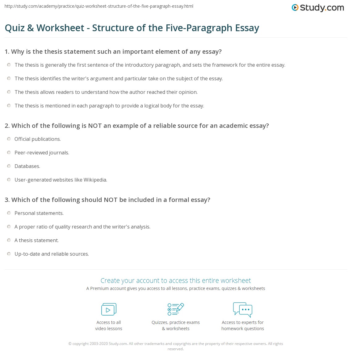 writing a 5 paragraph essay worksheet