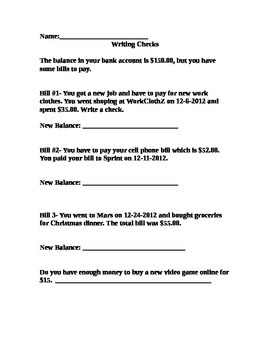 Writing Checks Worksheet  