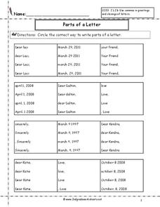 Parts of a Friendly Letter Worksheet for 2nd Grade | Lesson Planet