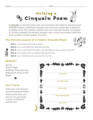 Writing a Cinquain Poem | Worksheet 
