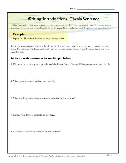 writing a thesis statement worksheet