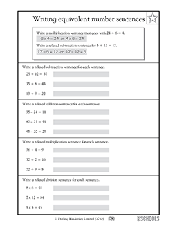 Writing equivalent number sentences | 3rd grade Math Worksheet ...
