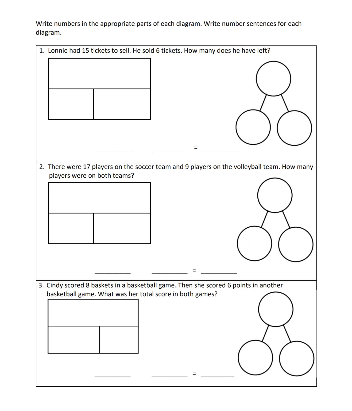 writing addition sentences 2nd grade worksheet