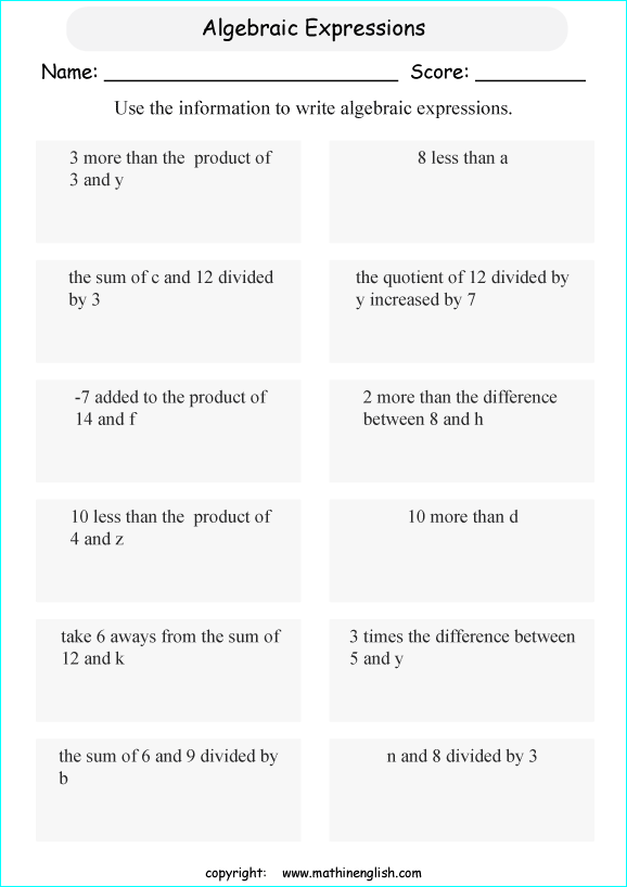 Printable primary math worksheet for math grades 1 to 6 based on ...