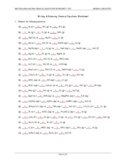 Writing and Balancing Chemical Equations Worksheet - Answer Key ...