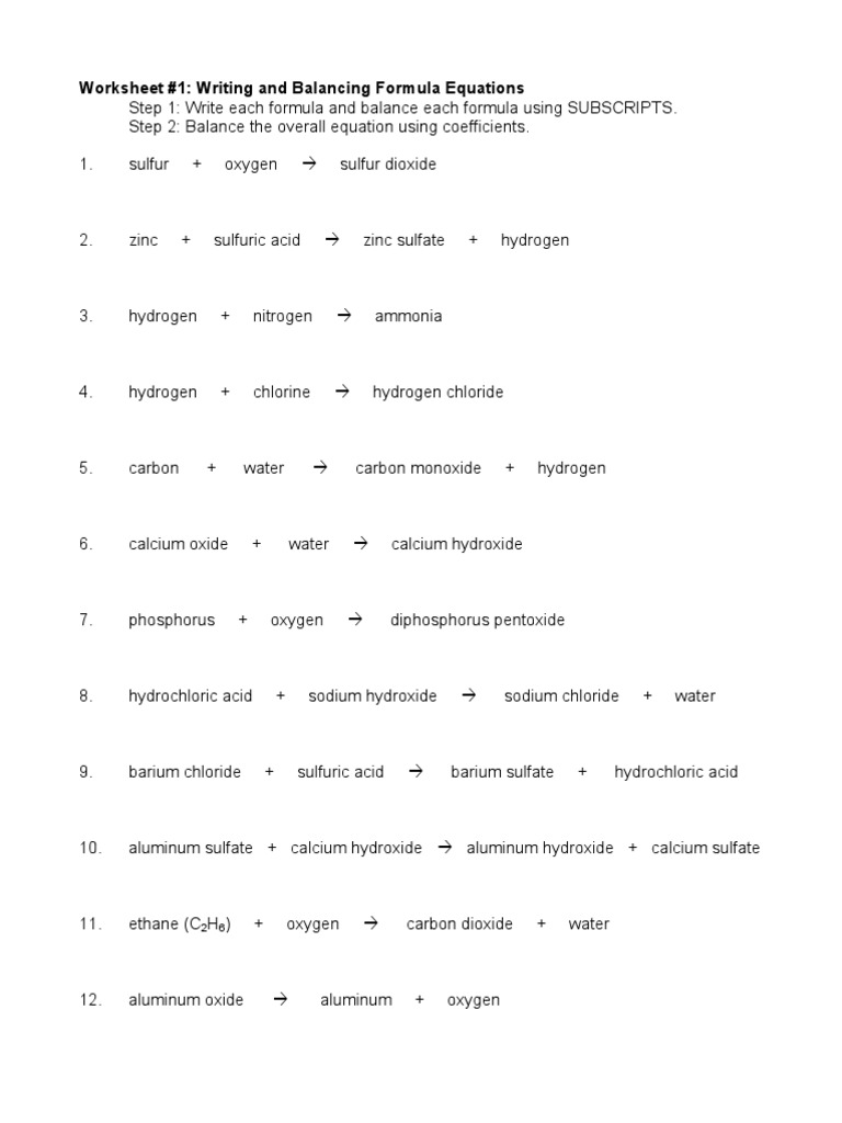 Equations Worksheet 1 | PDF | Oxide | Hydroxide