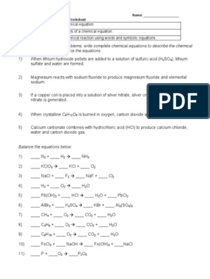 writing and balancing equations worksheet