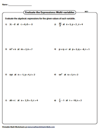 writing and evaluating expressions worksheet