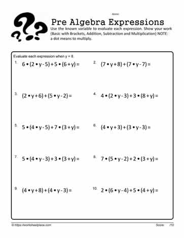 writing and evaluating expressions worksheet