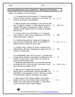 Creating Equations And Inequalities Worksheet - Fill Online ...