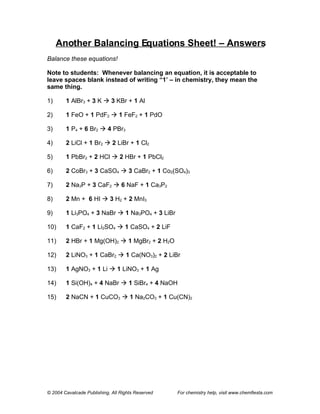 writing chemical equations worksheet answers