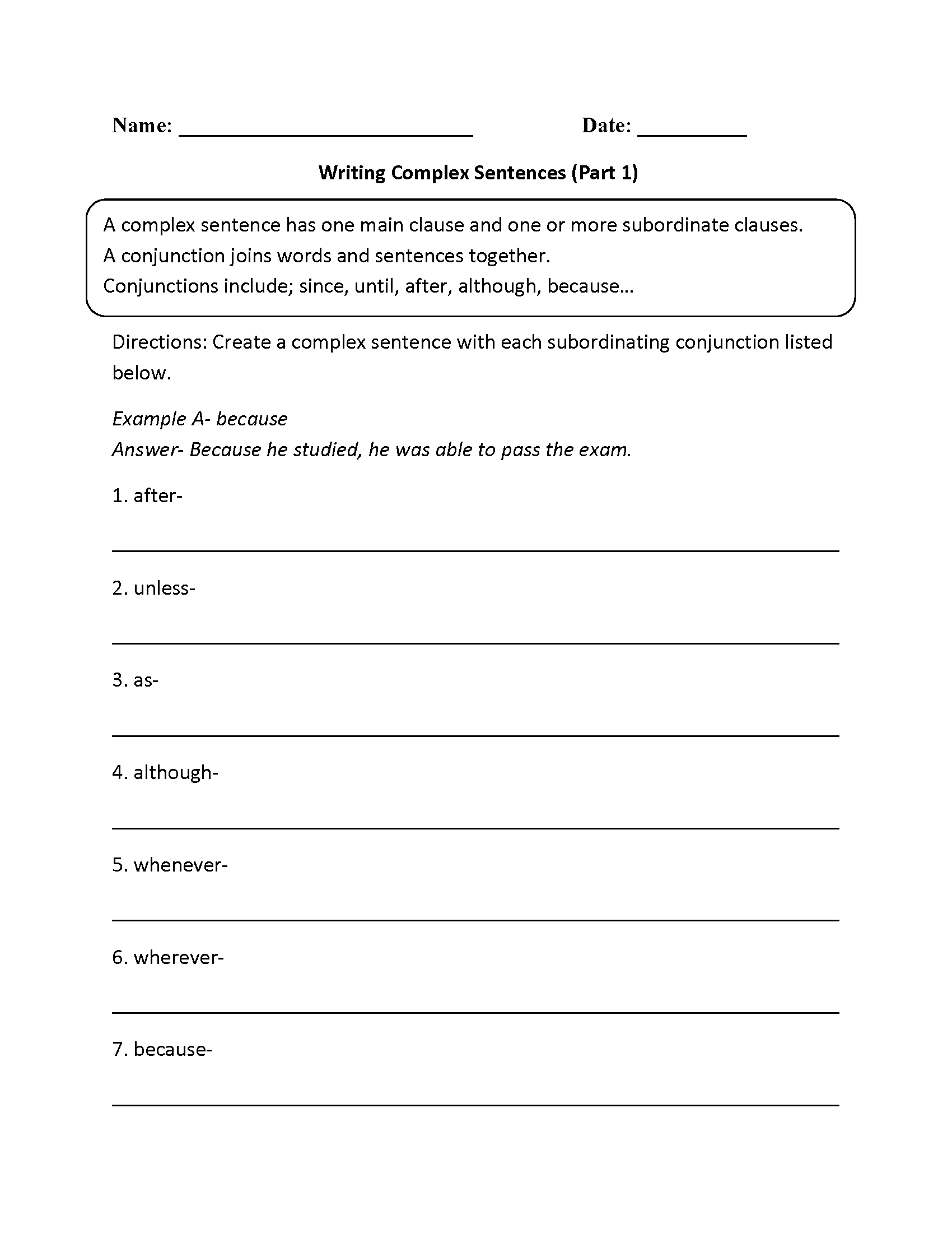 writing complete sentences worksheet