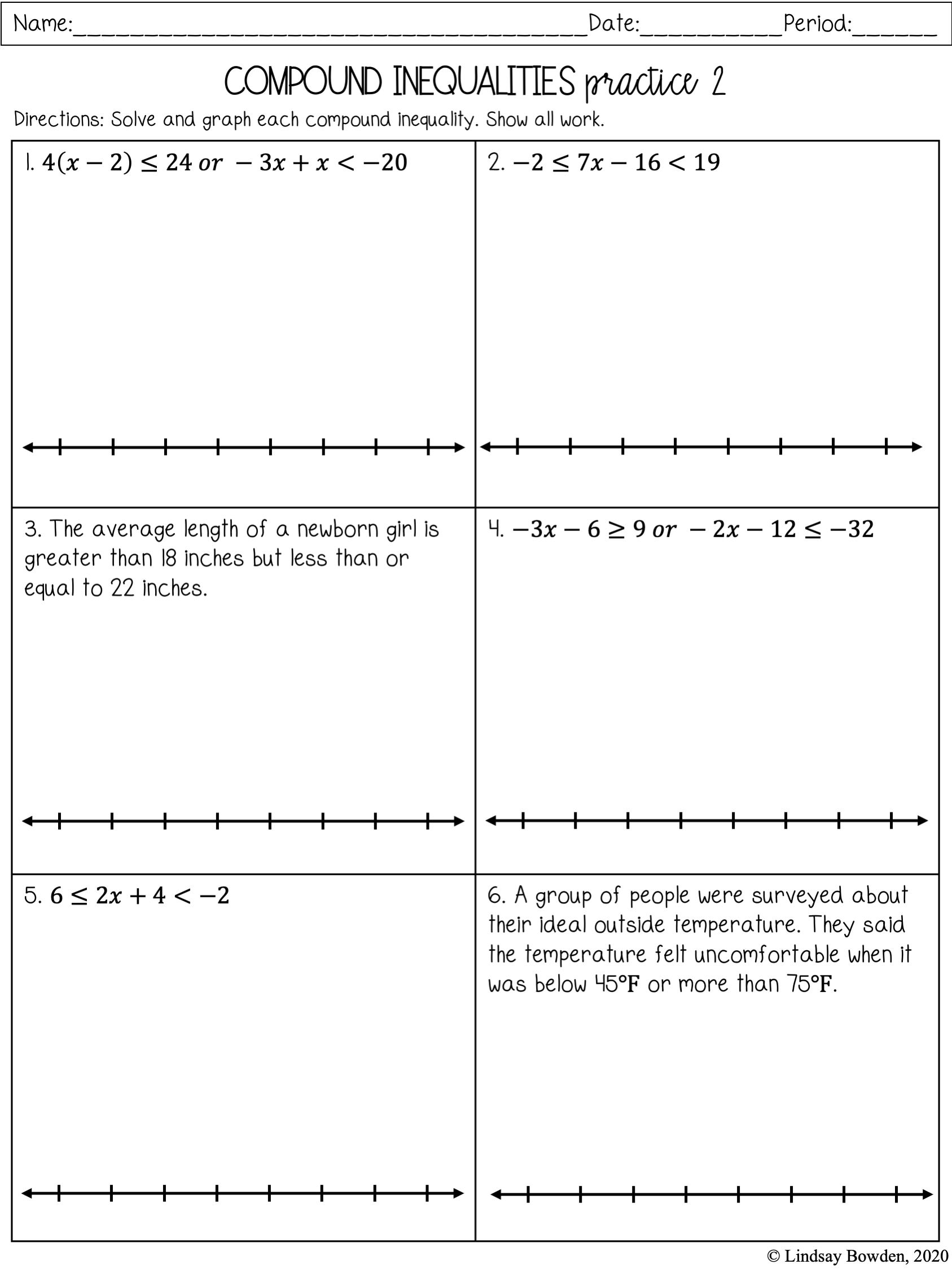 writing compound inequalities worksheet