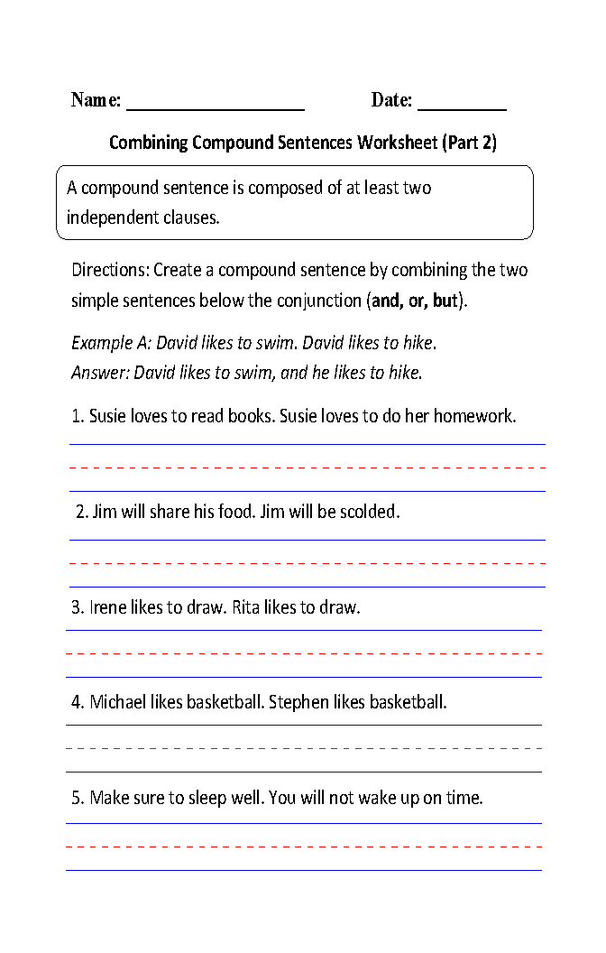 Sentences Worksheetes | Compound Sentences Worksheets