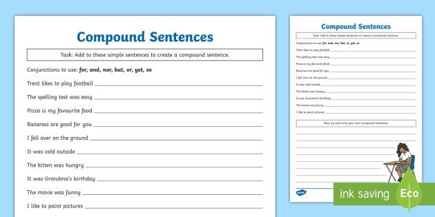 writing compound sentences worksheet